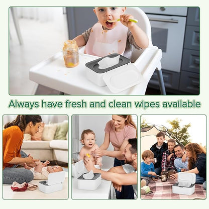 2 Pack Baby Wipes Dispenser, Wipes Case Baby Wipe Holder Keeps Wipes Fresh, Non-Slip, Easy Open & Close (2 Pack Gray)