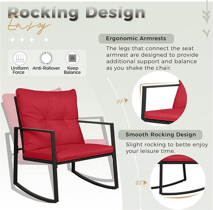 SUNCROWN 3 Piece Outdoor Rocking Bistro Set Black Wicker Furniture Porch Chairs - Image 7