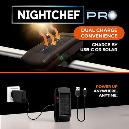 Night Chef Pro Smart Grill Light – Solar & USB Powered, Tilt Sensor, Magnetic Base & Universal Mount – Weatherproof Outdoor BBQ Light