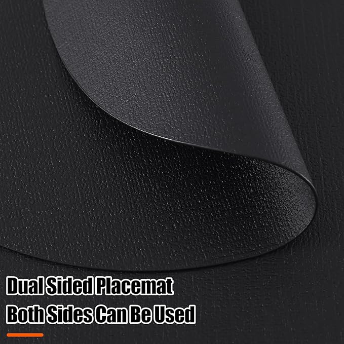 Homaxy Round Faux Leather Placemats and Coasters, Washable Dual-Side Table Mats, Wipeable Heat-Resistant Dining Place Mats for Outdoor and Indoor, Set of 4, Diameter 13 and 3.93 inch, Black