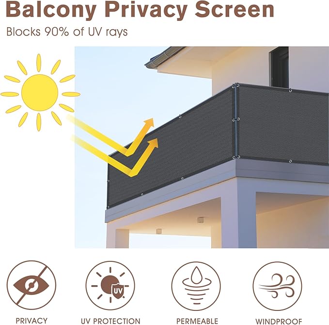 Sunny Guard Customized 3.3'x1' Drak Grey Balcony Privacy Screen,180 GSM Apartments Railing Fence Cover,Heavy Duty Mesh Windscreen for Deck,Outdoor,Backyard,Patio