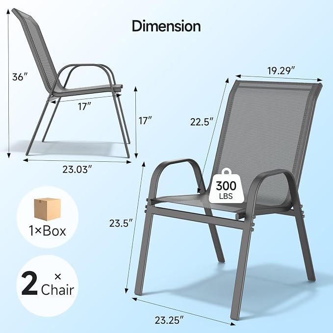 Patio Chairs Set of 2, Stackable Outdoor Dining Chairs | All Weather Dining Set - Image 2