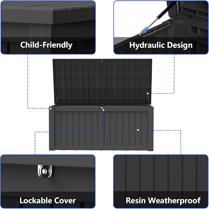 150 Gallon Outdoor Storage Box Resin Deck Box All Weather Waterproof Large - Image 4