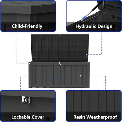 150 Gallon Outdoor Storage Box Resin Deck Box All Weather Waterproof Large - Image 4