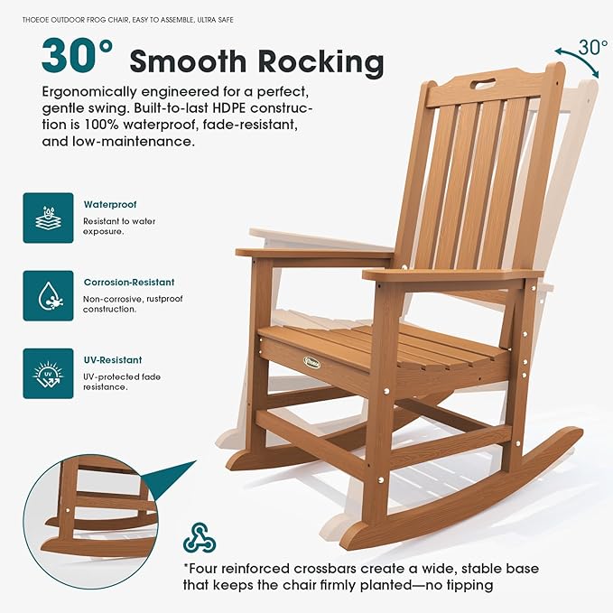THOEOE Outdoor Rocking Chairs Set of 4, Oversized Patio Rocking Chair | HDPE - Image 3