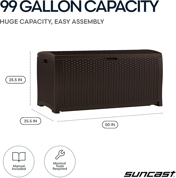 Suncast 99 Gal Wicker Resin Deck Box, Storage Chest Bin - Image 3