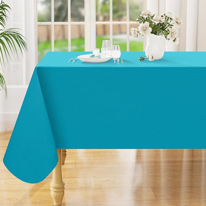 Smiry Rectangle Table Cloth 60x120 Inch, Waterproof Wipeable Vinyl Tablecloths Protector, Oil Spill Proof Plastic Table Cover for Dining, Picnic, Camping, Outdoor, Turquoise
