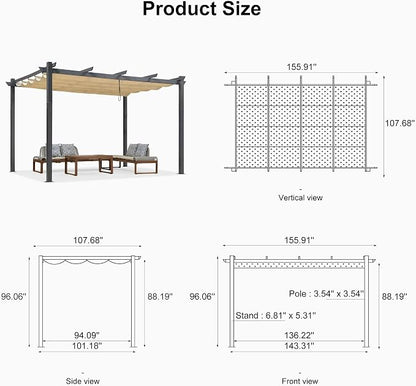 PURPLE LEAF Against Wall Pergola 9.5' X 13' Sliding Aluminum Canopy, Custom - Image 6