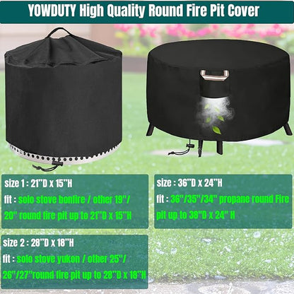 Round Fire Pit Cover for Solo Stove Bonfire 20 Inch, Waterproof Heavy Duty 600D Material Patio Firepit Cover 20" for Solo Stove Bonfire Series,Round 21" D x 15" H