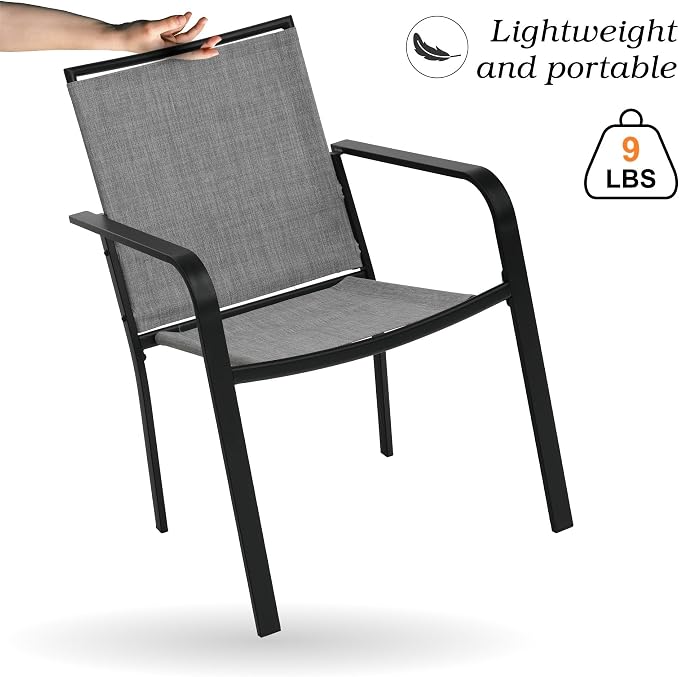 Anmutig Stackable Outdoor Dining Chairs Set of 6, Textilene Fabric, Breathable - Image 4