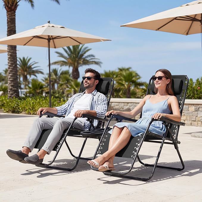 JEAREY Zero Gravity Chairs 2 Set, Adjustable Patio Recliners, Steel Frame - Image 2