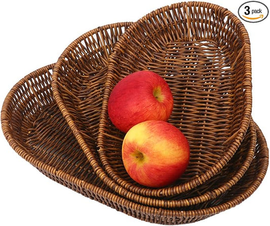 3 PCS Handwoven Oval Wicker Baskets Set - 3 Size Versatile Bread, Fruit, and Cosmetic Wicker Baskets, Bread Baskets for Serving, Suitable for Kitchen Counter, Dining Table, and Decor