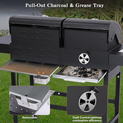 CIG GARDEN Gas and Charcoal Combo Grill, 3 Burner Propane Gas Grill with Side Burner, Cast Iron Grates Outdoor Barbecue Grill with 41,500 BTU Output, Perfect for Outdoor Cooking, Balcony, Camping