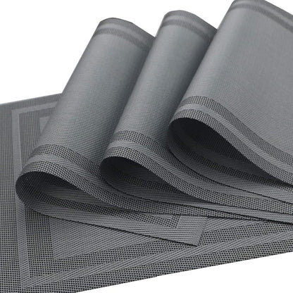 Gugrida Placemats Set of 6 Plaid Checkered Silver Grey PVC Placemat for Dining Table Durable Woven Vinyl Stain tablemats 18"X12"
