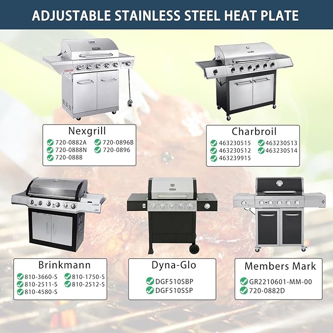 Universal replacement heavy duty adjustable heat plate shield,Burner cover,Flavorizer bar,heat Tent,Flamer tamer for gas grill models,Extends from 11.75"up to 21"L (Porcelain Steel, 5 Pack)