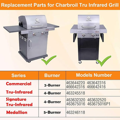 Grill Replacement Parts Kit for Charbroil Tru-Infrared 463642316 463644220 463632320 463675016 463632520 463245518 G362-2100-W1, 17" Grill Emitter Cooking Grate Heat Plate Shield Burner Crossover Tube