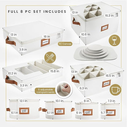 HOMELUX THEORY Dessert Plate Storage Box, 2pc Ivory Hard Shell China Storage Containers 24 Felt Pads, Kitchen Storage Bins With Lids, Heavy Duty Moving Box for Dishes, Dinner Plate, & Dinnerware