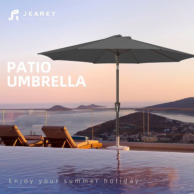 JEAREY 9FT Outdoor Patio Umbrella, Market Umbrella, Dark Gray | Outdoor Table - Image 7