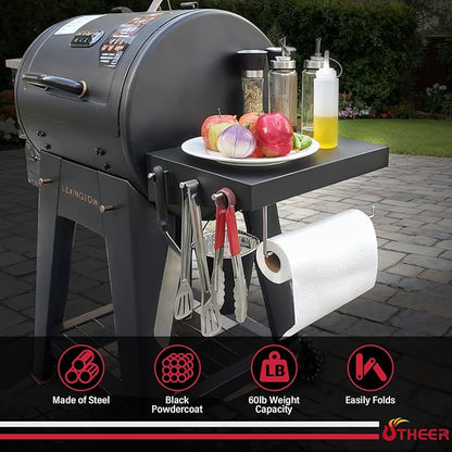 Utheer Grill Side Table Shelf for Pit Boss Lexington 540, Pit Boss Grill Accessories for Lexington 500 Onyx, PB440D2, PB440FB1 Wood Pellet Grill, Heavy Duty BBQ Prep Station Paper Towels & Tools