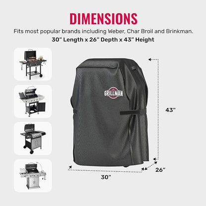 Grill Cover by Grillman, Black, 30 Inch, BBQ Outdoor Grill Covers, Charcoal & Gas Grills, Waterproof, Rip-Proof, Weather-Resistant, Anti-UV, Barbecue Cover for Weber, Genesis, Charbroil, Nexgrill, etc