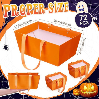 Glenmal 72 Pcs Baskets for Gifts Waterproof Empty Kraft Basket Bulk with Handles 9.8 x 6.5 x 4.3'' Gift Basket Empty to Fill for Wedding Party Christmas Valentines(Orange)