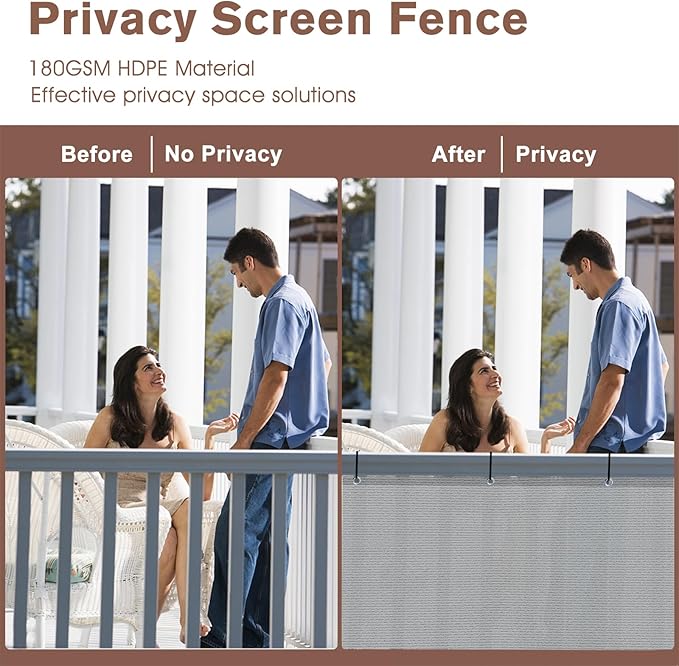 SUNNY GUARD 3'x10' Light Grey Balcony Deck Privacy Screen Fence, Apartments Railing, Heavy Duty Wind Screen for Outdoor,Deck,Backyard,Patio Privacy（We Make Custom Sizes）