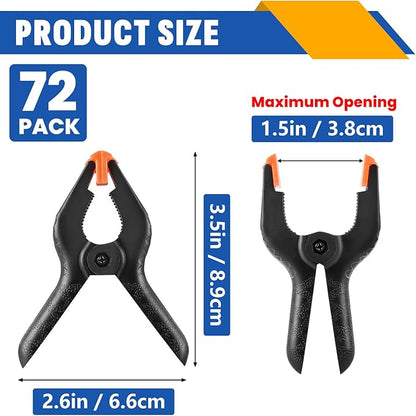 72 Pack 3.5 inch Plastic Spring Clamps, Black Heavy Duty Clips, Backdrop Clips, Plastic Clamps for Crafts, Backdrop Stand, Woodworking, Photography