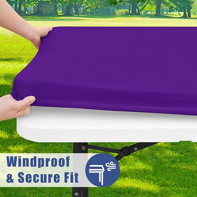 Spandex 5 Foot Rectangle Table Cloth 6 Pack, Elastic Fitted Tablecloths for Picnic, Stretch Washable Patio Table Cover for Outdoor, Camping, Banquet and Parties (Purple, 30"x60")