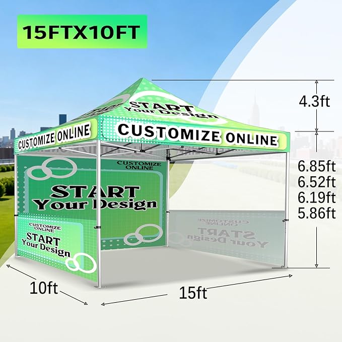10x15FT Custom Pop Up Canopy Tent with Logo Personalized Trade Show & Event Heavy Duty Aluminum Folding Canopy Tent for Outdoor Markets, Business Branding Advertising