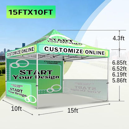 10x15FT Custom Pop Up Canopy Tent with Logo Personalized Trade Show & Event Heavy Duty Aluminum Folding for Outdoor Markets, Business Branding Advertising (Top Canopy+1 Full Wall+2 Half Walls)