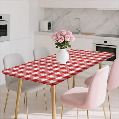 Rectangle Table Cloth Cover Waterproof Elastic Fitted Polyester Fitted Tablecloths for 4 Foot Tables for Indoor,Picnic, Camping, Outdoor （48" x 30"，Red Grid）