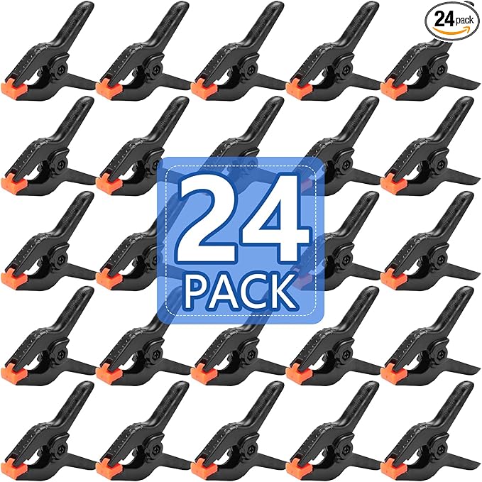24 Pack 3.5 inch Plastic Spring Clamps, Black Heavy Duty Clips, Backdrop Clips, Plastic Clamps for Crafts, Backdrop Stand, Woodworking, Photography