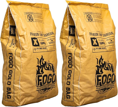 FOGO Super Premium Hardwood Lump Charcoal, Natural, Large Sized Lump Charcoal for Grilling and Smoking, Restaurant Quality, 17.6 Pound Bag, 2-Pack