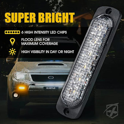 Xprite 10PCS LED Emergency Strobe Lights, Amber 12-LED Surface Mount Flashing Strobe Lights, Sync Feature Ultra Slim Grill Light for Off-Road Vehicles ATV SUV Trucks Cars
