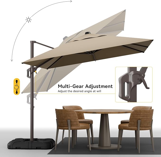 9x12 FT Cantilever Patio Umbrella, Large Rectangular Offset Outdoor Umbrella - Image 6