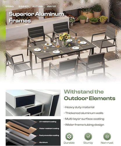 Patio Table and Chairs Set, 5 Piece Outdoor Dining Set with Umbrella Hole, HDPS + Aluminum Patio Furniture Set for Garden (Charcoal)