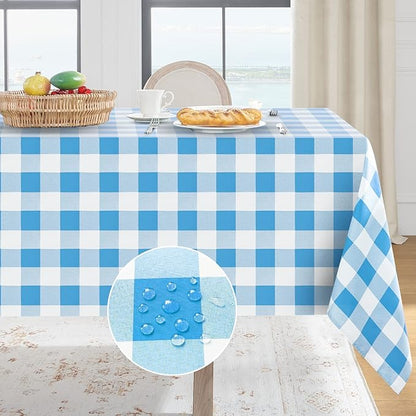 Softalker Gingham Checkered Tablecloth Rectangle - Outdoor Waterproof Buffalo Plaid Table Cloth, Stain Resistant Washable Table Cover for Picnic, Camping, Dining - Blue and White, 60 x 102 Inch