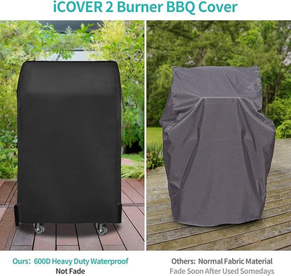 iCOVER Small Grill Cover 30 Inch, 600D Weatherproof BBQ Covers, Waterproof Outdoor Heavy Duty Protection for Gas Grills Smoker, Two Burner BBQ