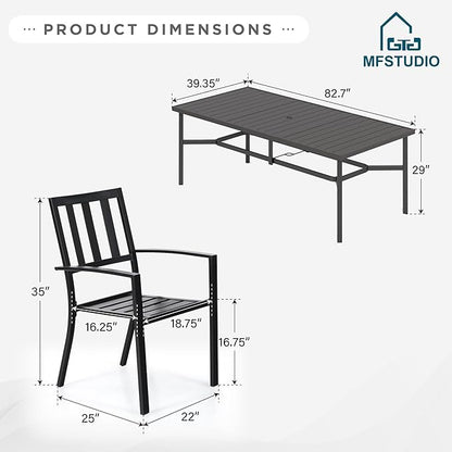 MFSTUDIO Outdoor Dining Set for 8, Patio Table and Chairs Set with Umbrella Hole, 9 Piece Metal Patio Dining Sets, Outdoor Patio Furniture Set for Deck Backyard Poolside Garden