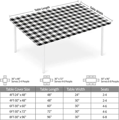 Rectangle Table Cloth Cover Waterproof Elastic Fitted Polyester Fitted Tablecloths for 4 Foot Tables for Indoor,Picnic, Camping, Outdoor （48" x 30"，Black Grid）