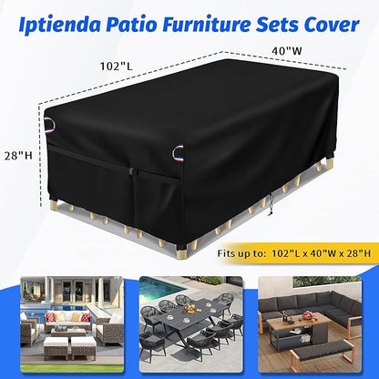 Patio Furniture Cover, 102inch Outdoor Furniture Covers Waterproof for Outdoor Couch/Table and Sofa Sectional Rectangular, Black-102"L x 40"W x 28"H