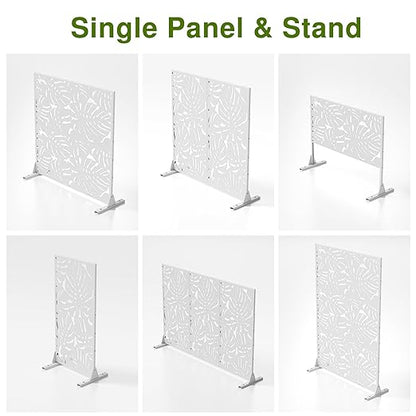 Casaphoria 72" H x 47" W Metal Outdoor Privacy Screen, Freestanding Decorative Divider for Patio, Deck, Balcony, and Garden with Stable Base, White-Summer
