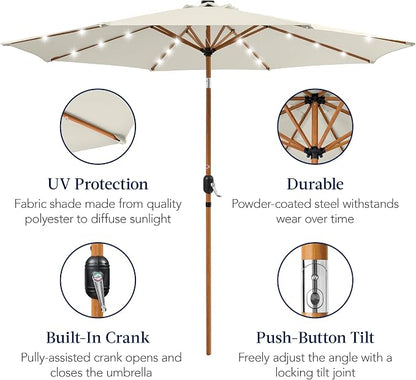 Best Choice Products 10ft Solar Market Patio Umbrella w/Woodgrain Pattern Pole - Image 6