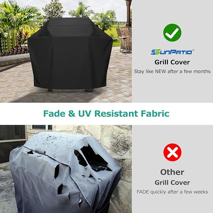 SunPatio BBQ Grill Cover 70 Inch, Outdoor Heavy Duty Waterproof Barbecue Gas Grill Cover, Fade Resistant, All Weather Protection Compatible for Weber Charbroil Kenmore Brinkmann and More, Black