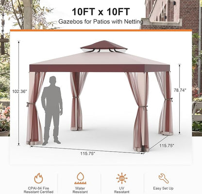 10’x10’ Patio Gazebo Canopy Tent w/Removable Netting, Ventilated Double-tier Top - Image 3