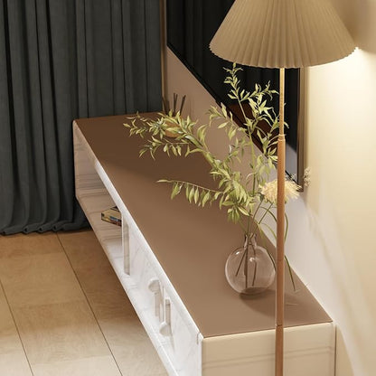 Leather Desk Mat,1.8mm Thick,16x60 Inch Desk Cover,Gold Desk Mat,Desk Protector Mat,Dresser Cover Top,Table Cover Rectangle,End Table Cover(Mud Color+Champagne Gold,16x60)