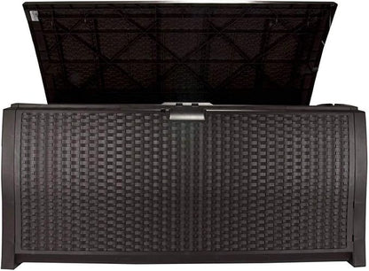 Suncast 99 Gallon Plastic Wicker Deck Box Container Storage - Image 6