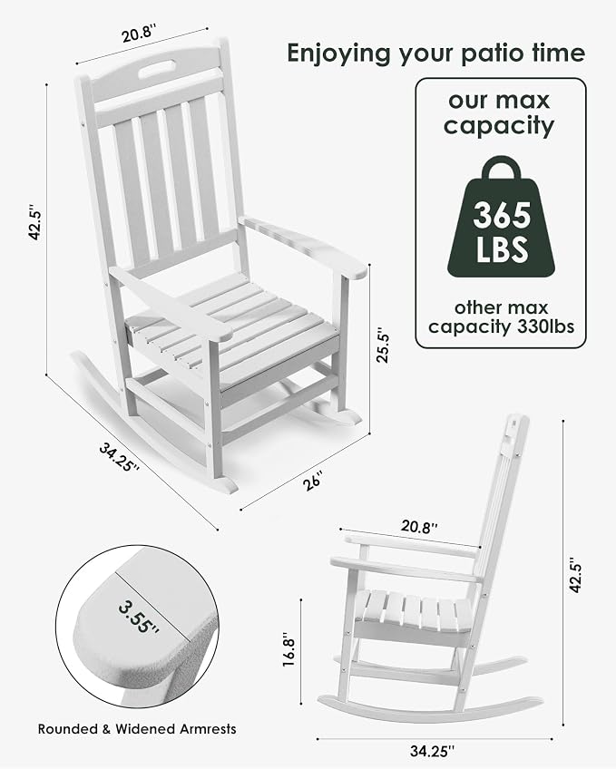 Outdoor Rocking Chair Set of 2, All-Weather Resistant Poly Lumber Rocker Chair - Image 2