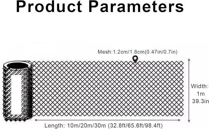 39.3IN x 65.6FT Garden Plastic Wire Mesh Fencing, Black Plastic Safety Fence Roll Poultry Breeding Netting Balcony Protection Net for Gardening Animal Pet Vegetable(Size:39.3INx98.4FT-Mesh 0.7IN)