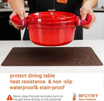 Vinyl Placemats Set of 12 Heat Resistant Easy Clean Non-Slip Place Mats for Dining Table. Faux Leather Waterproof Stain Resistant Wipeable Washable PU Table Mats(12, Brown)